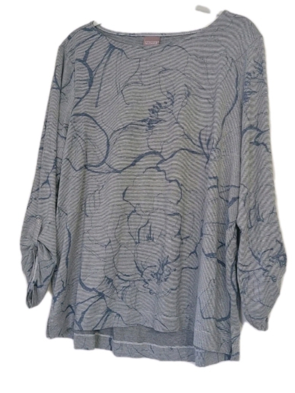 Chico's Top Size 3 Stipes Floral Artsy Nautical Beach Casual Summer Cruise XL